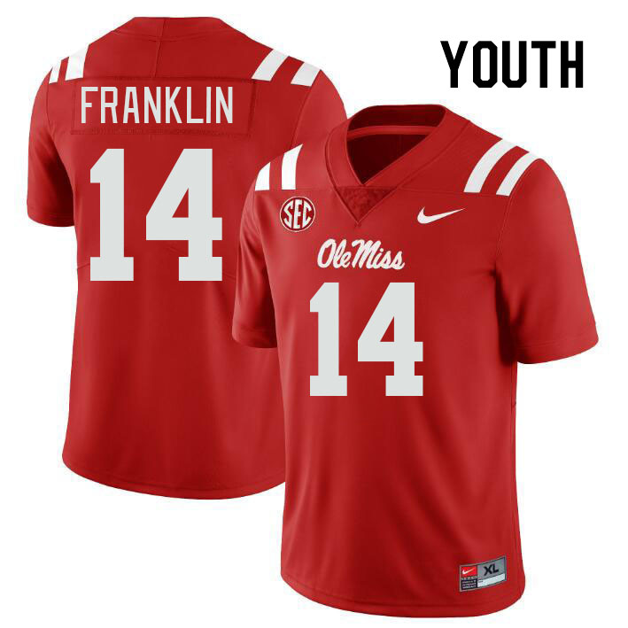 Youth #14 Kam Franklin Ole Miss Rebels College Football Jerseys Stitched-Red